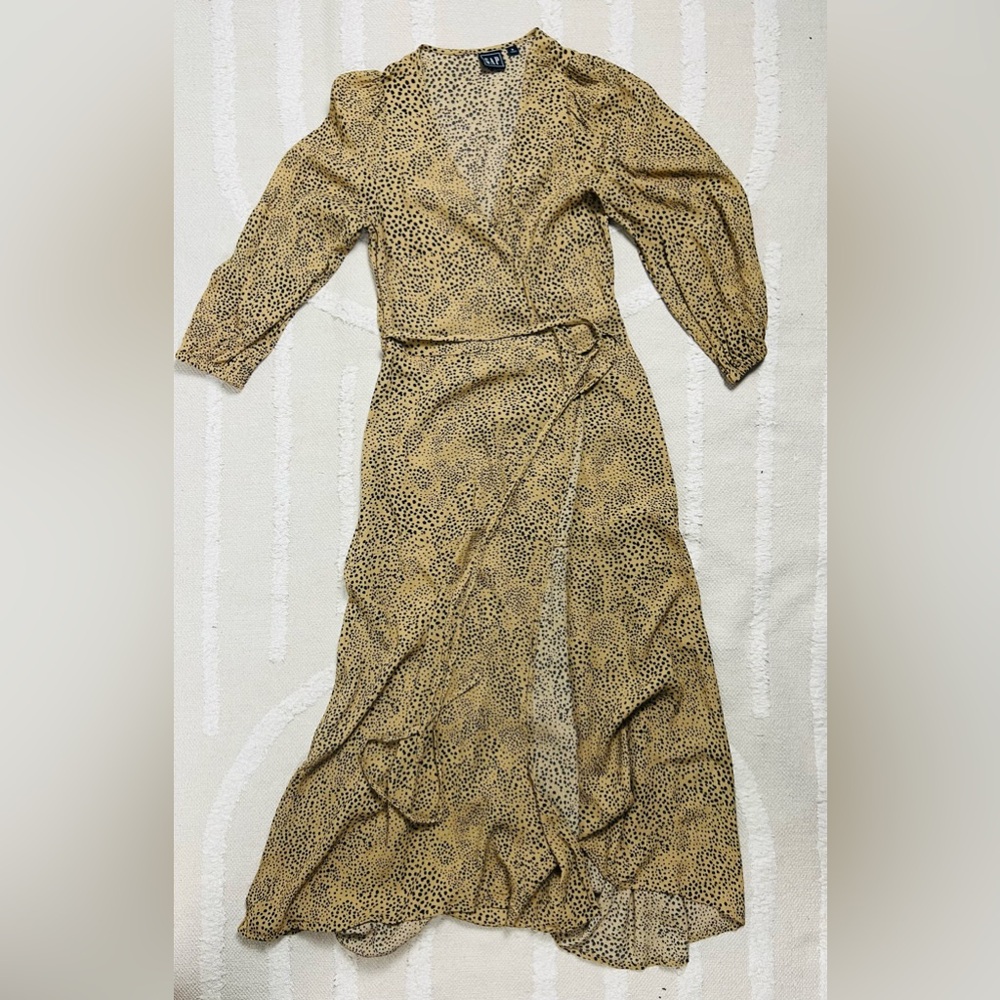 Gap Leopard Print Wrap Midi Dress – Long Sleeve Animal Print – Size 0
